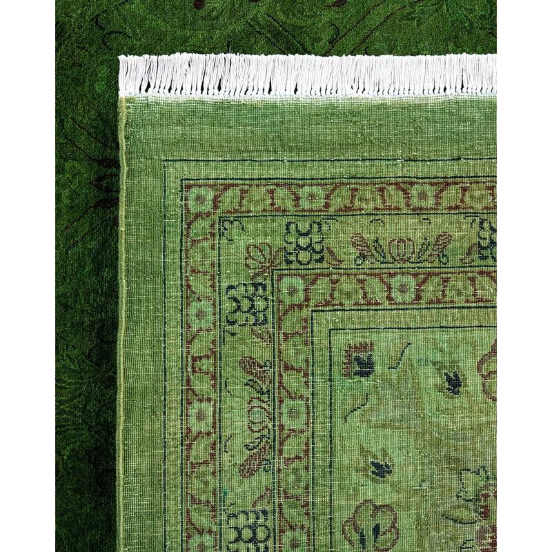 Overdyed, One-of-a-Kind Hand-Knotted Area Rug - Green - 12' 2" x 17' 10"