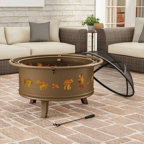 Pure Garden 32" Wood Burning Outdoor Fire Pit with Bear Cutouts - 32 x 32 x 25
