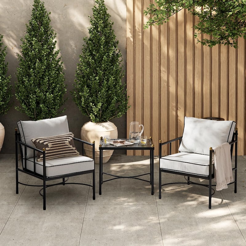 Mopio Odelia Patio Furniture, Outdoor Sectional Conversation Set - Black & Gold 3-Piece Patio Set