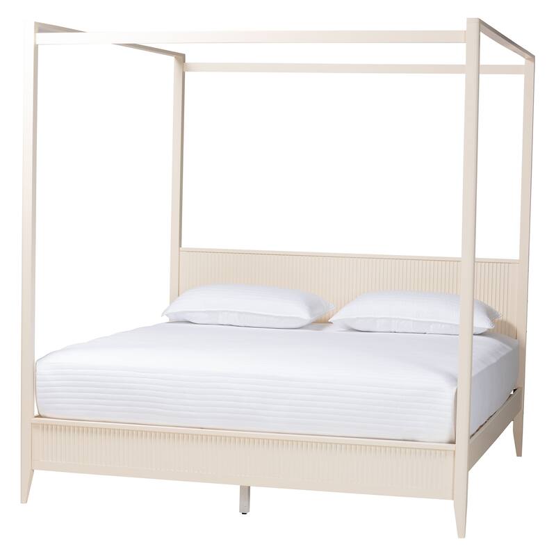 Primrose Mid-Century Fluted Wood 4-Piece Canopy Bedroom Set