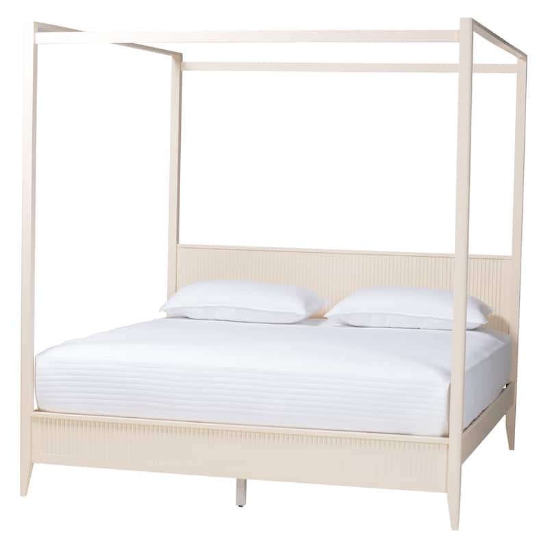 Primrose Mid-Century Fluted Wood Canopy Bed - Ivory - King
