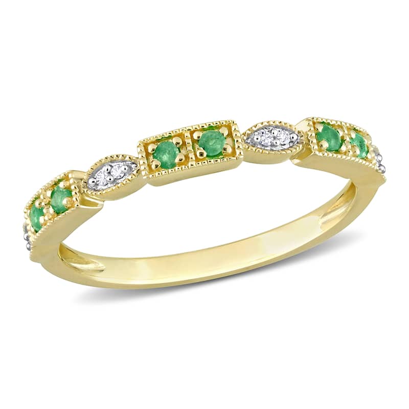 Miadora 1/8ct TGW Emerald and Diamond Accent Semi-Eternity Ring in 10k Yellow Gold