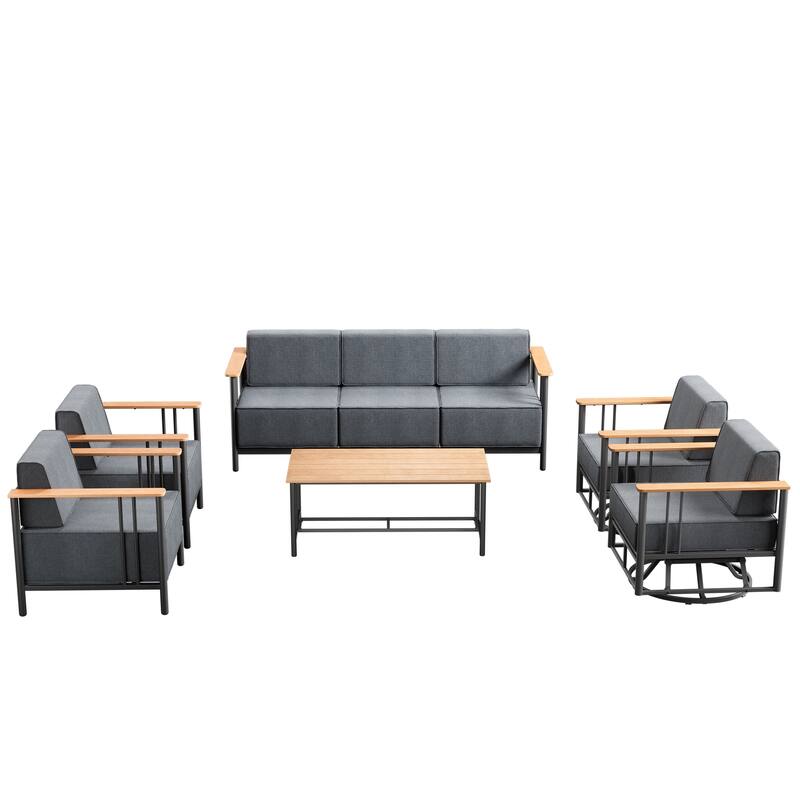 Pocassy 6PCS Sofa Patio Chair Ottoman with Table
