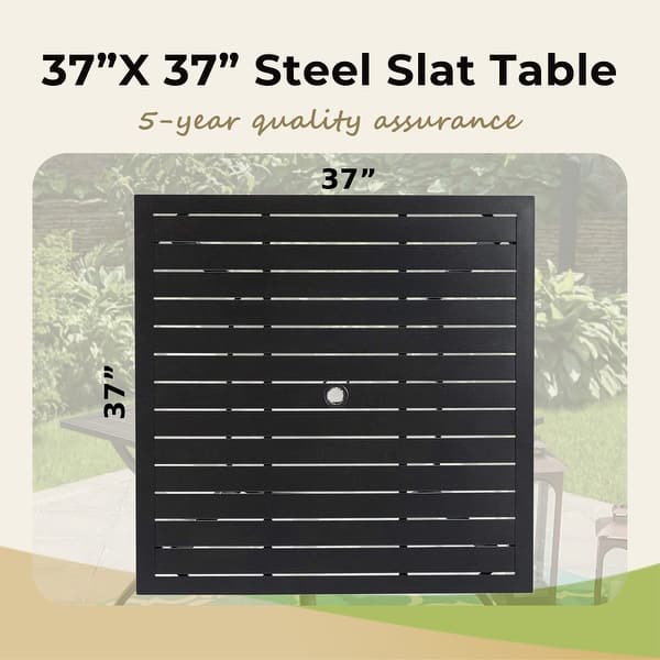 MAISON ARTS 5-Piece Patio Dining Set, 37 Inch Square Metal Table and 4 Textilene Dining Chairs