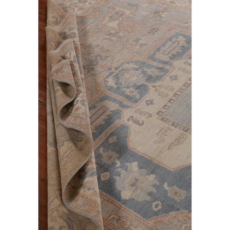 Hand Knotted Oriental 100% Wool Carpet Transitional Medallion Beige & Ivories Oushak Area Rug - 11' 8'' X 9' 3''