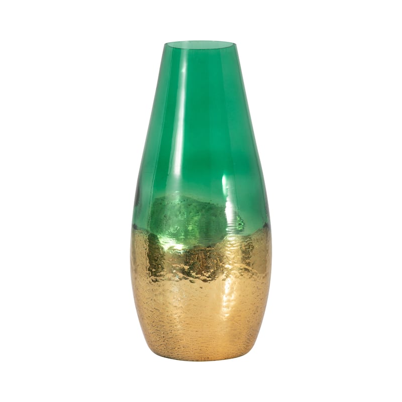Sagebrook Home Modern Glam Glass Cylinder Dipped Vase - 7" x 7" x 15" - Dipped Green