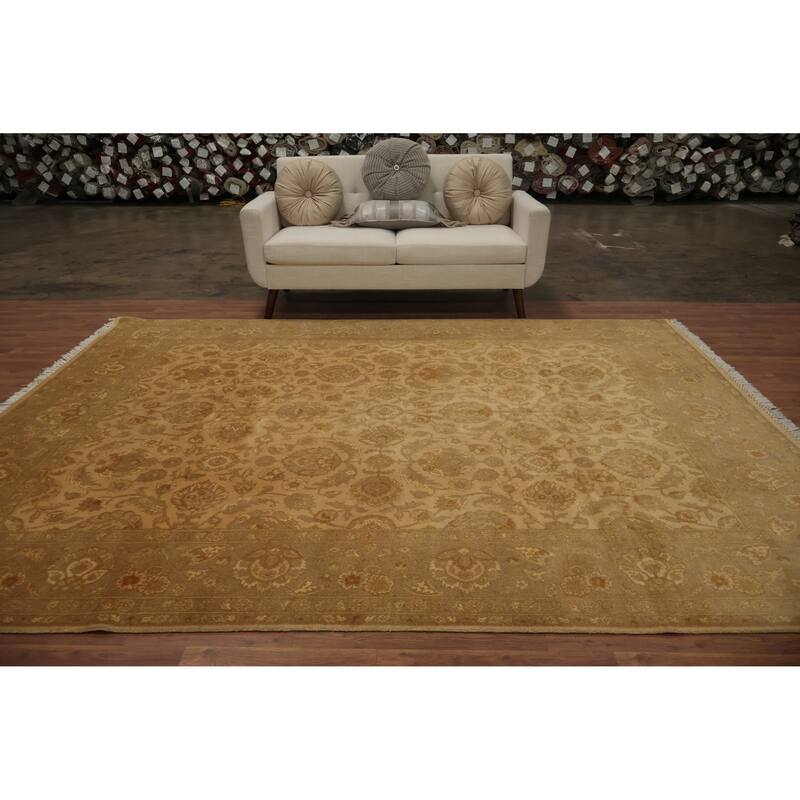 Hand Knotted Oriental 100% Wool Carpet Traditional All-Over Yellow & Gold Peshawar Area Rug - 10' 3'' X 7' 10''