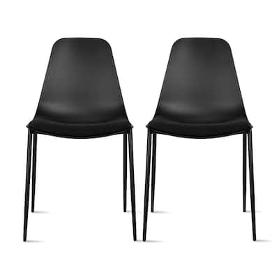 Set of 2 Plastic Dining Side Chairs Padded Cushion For Party Office Kitchen Rental Restaurant Metal Legs Indoor Outdoor Patio