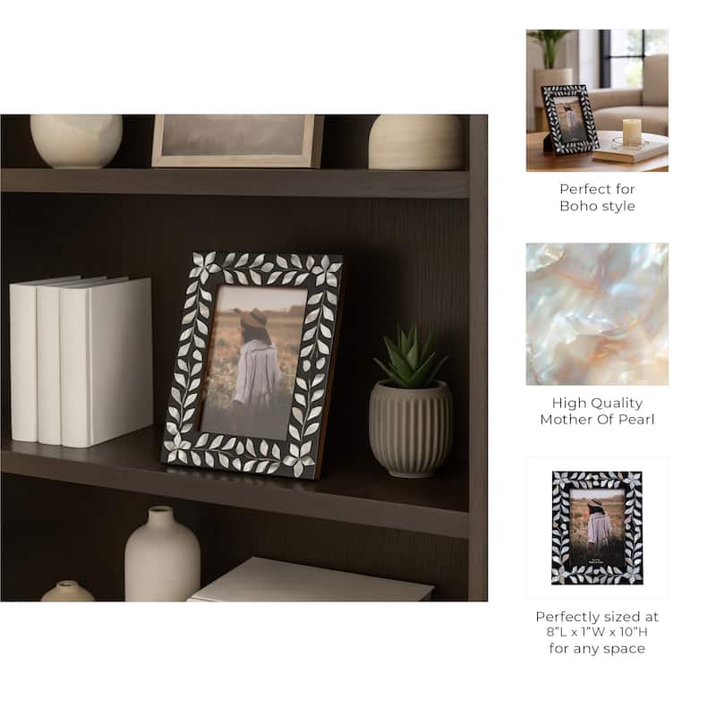 Sagebrook Home Mother Of Pearl Inlay Vine Photo Frame, Black, Rectangle