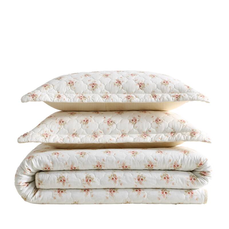 Laura Ashley Dorrie Cotton Reversible Pink Quilt Set