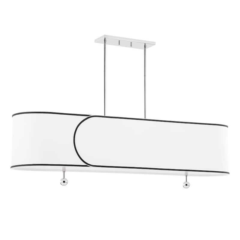 Mitzi by Hudson Valley Zara 5-Light Island-Light with White with Black Trim Belgian Linen - Polished Nickel