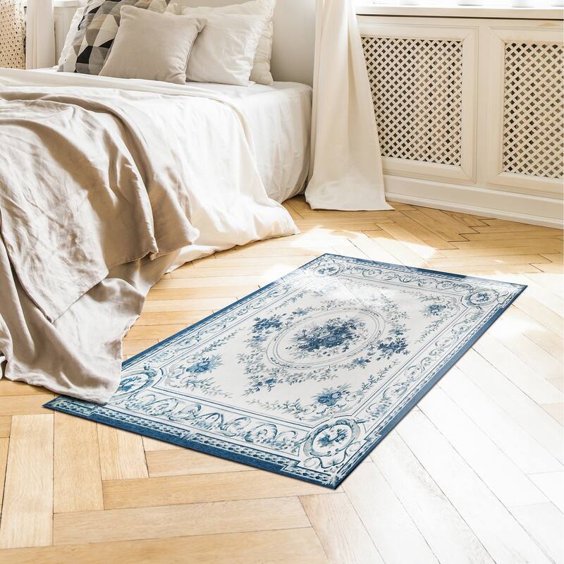 My Magic Carpet Aubusson Blue Machine Washable Rug - 3' x 5'
