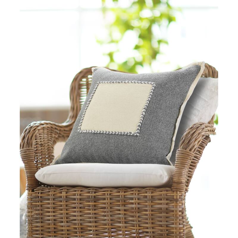 20" Gray and White Braided Frame Square Throw Pillow