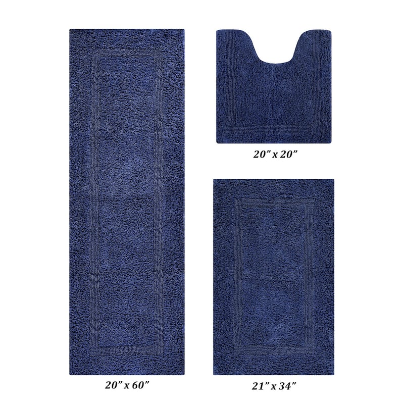 Better Trends Bath Rugs Set 100% Cotton Reversible Water Absorbent Bathroom Rug for Shower, Sink, Bath Mats - Lux Collection