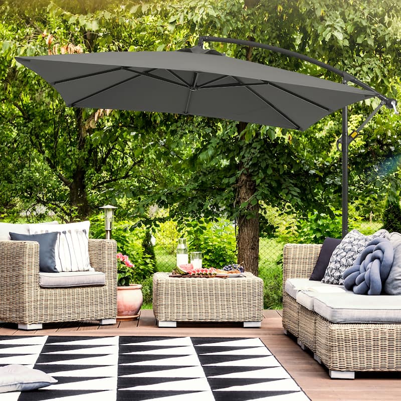 Bonosuki 8.2 x 8.2Ft Patio Offset Umbrella w/ Weighted Base - Grey