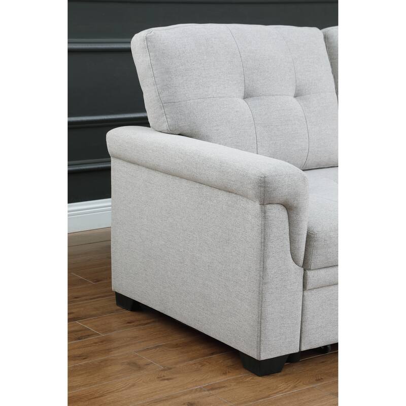 Solid Wood Frame Linen Reversible Sleeper Sectional Sofa with Storage Chaise