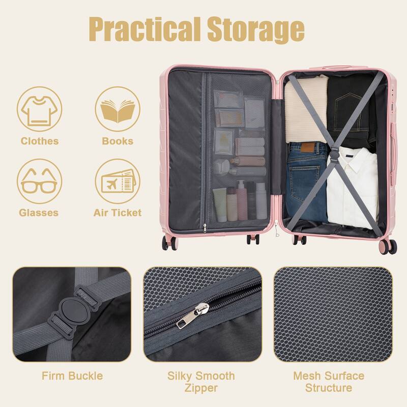 28 Inch Large Checked Luggage, Scratch Resistant Surface Four Multi-Directional Wheels, With Combination Lock and Side Hooks