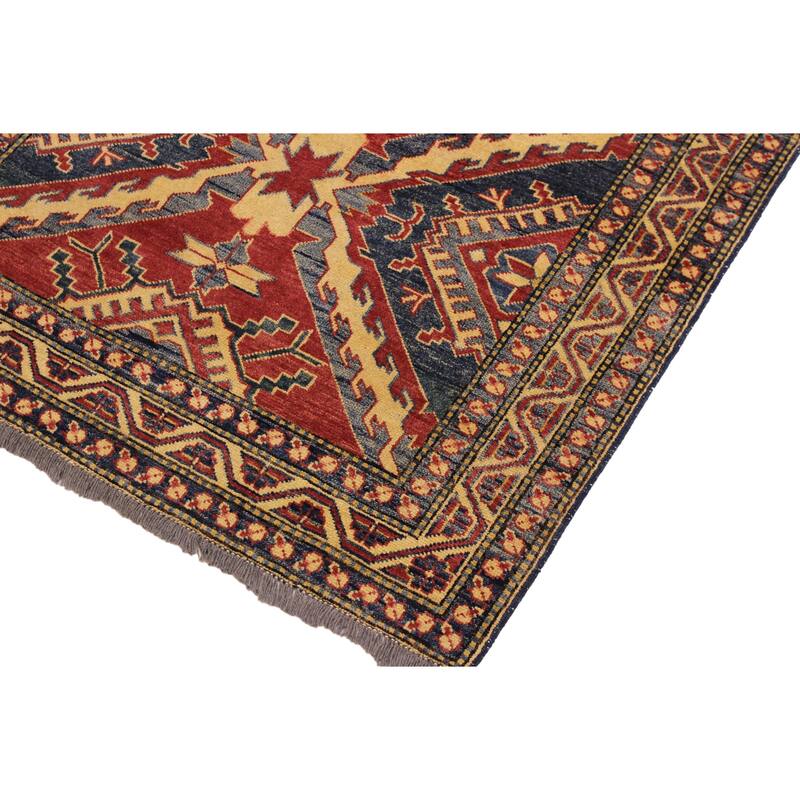 Southwestern Super Kazak Ryker Red/Beige Hand Knotted Wool Rug - 3'8'' x 5'5''