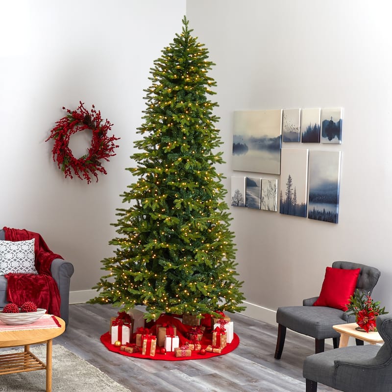 10 Ft Christmas Tree with Lights - Holiday Decor Fir Look Artificial Tree 120 Inch Tall - Green