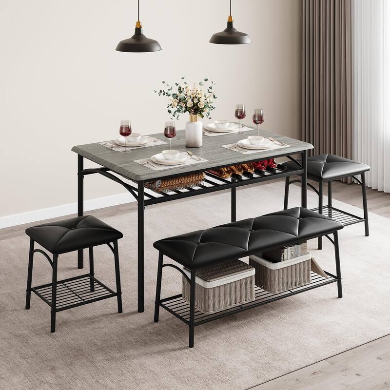 Dining Table Set for 4 with Upholstered Bench