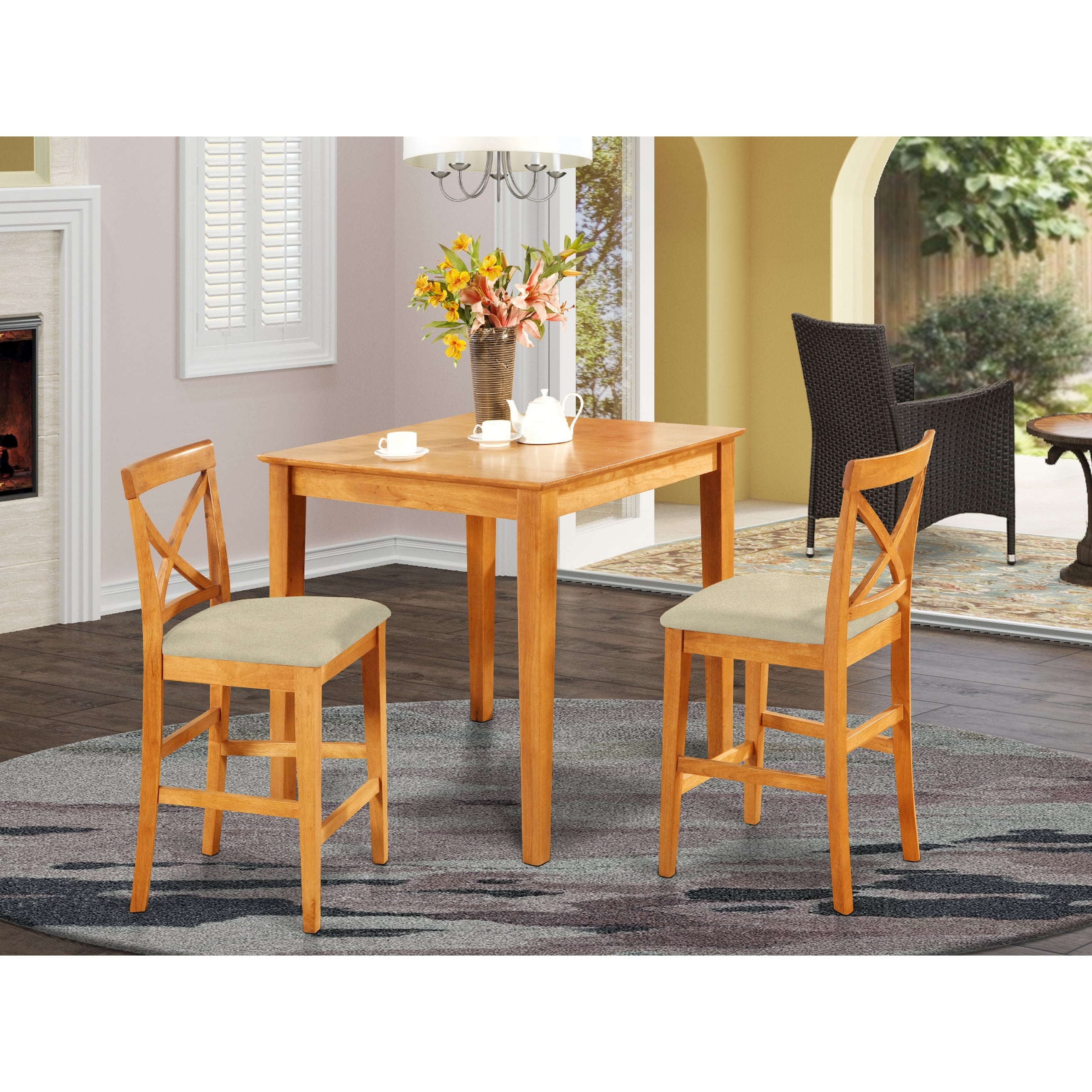 Oak Pub Table And 2 Kitchen Counter Chairs 3 Piece Dining Set On Sale Overstock 10201191