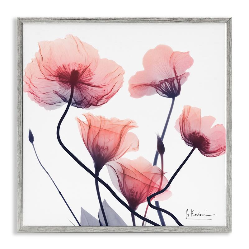 Stupell Pink Chic Simple Flowers Framed Giclee Art Design By Albert Koetsier - 12 x 12 - Grey