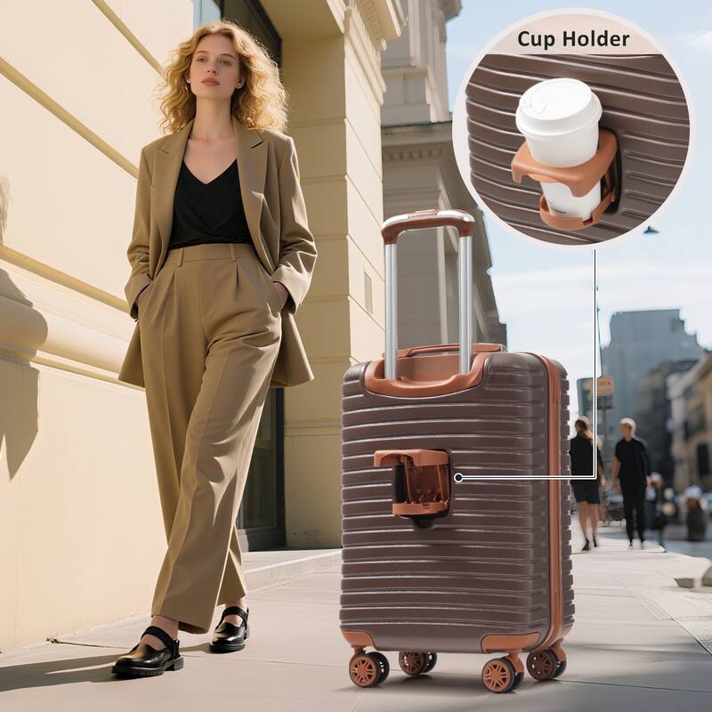 Hardshell Luggage Set with TSA Lock, 360° Spinner Wheels, Lightweight Durable Travel Suitcases for Women/Men Carry-On & Check-In - Brown