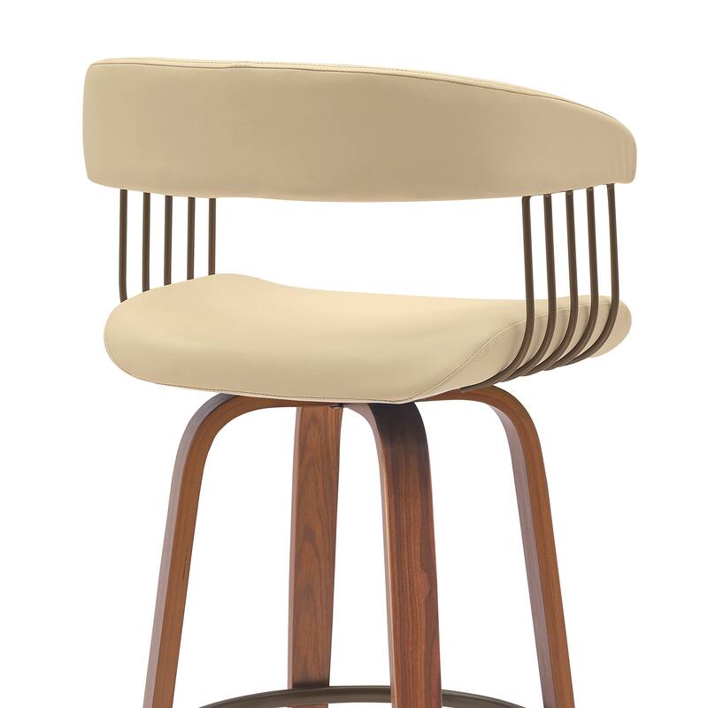 Topanga Modern Swivel Bar Stool, Upholstered Counter Height Chair with Bentwood Legs