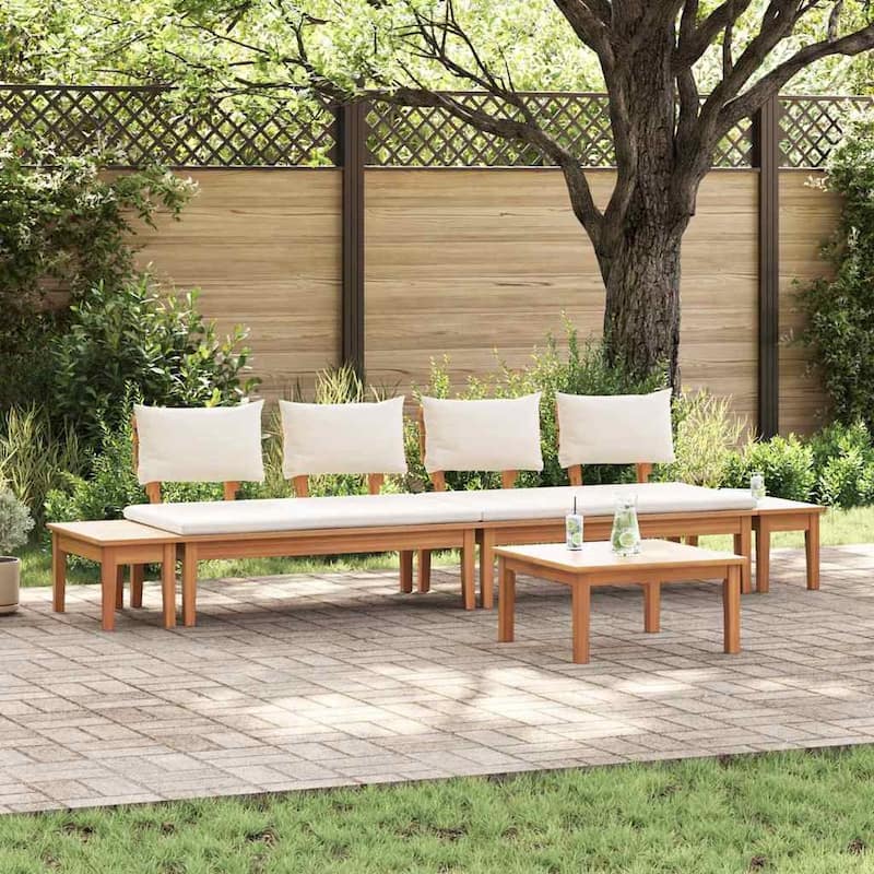 vidaXL Garden Bench Set with Cushion 3/4/5 pcs - 23.6" x 23.6" x 11.8 - brown and dark gray 2x bench + 2x chair + Table