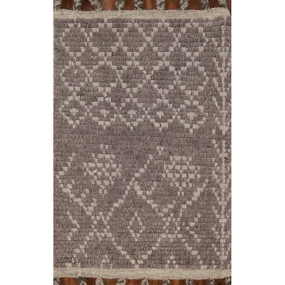 Brown Moroccan Indian Accent Rug Handmade Wool Carpet - 2'0"x 3'0"