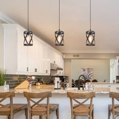 Modern Farmhouse 1-Light Cage Mini Pendant Light for Kitchen Island - D6" x H 14" - 72"
