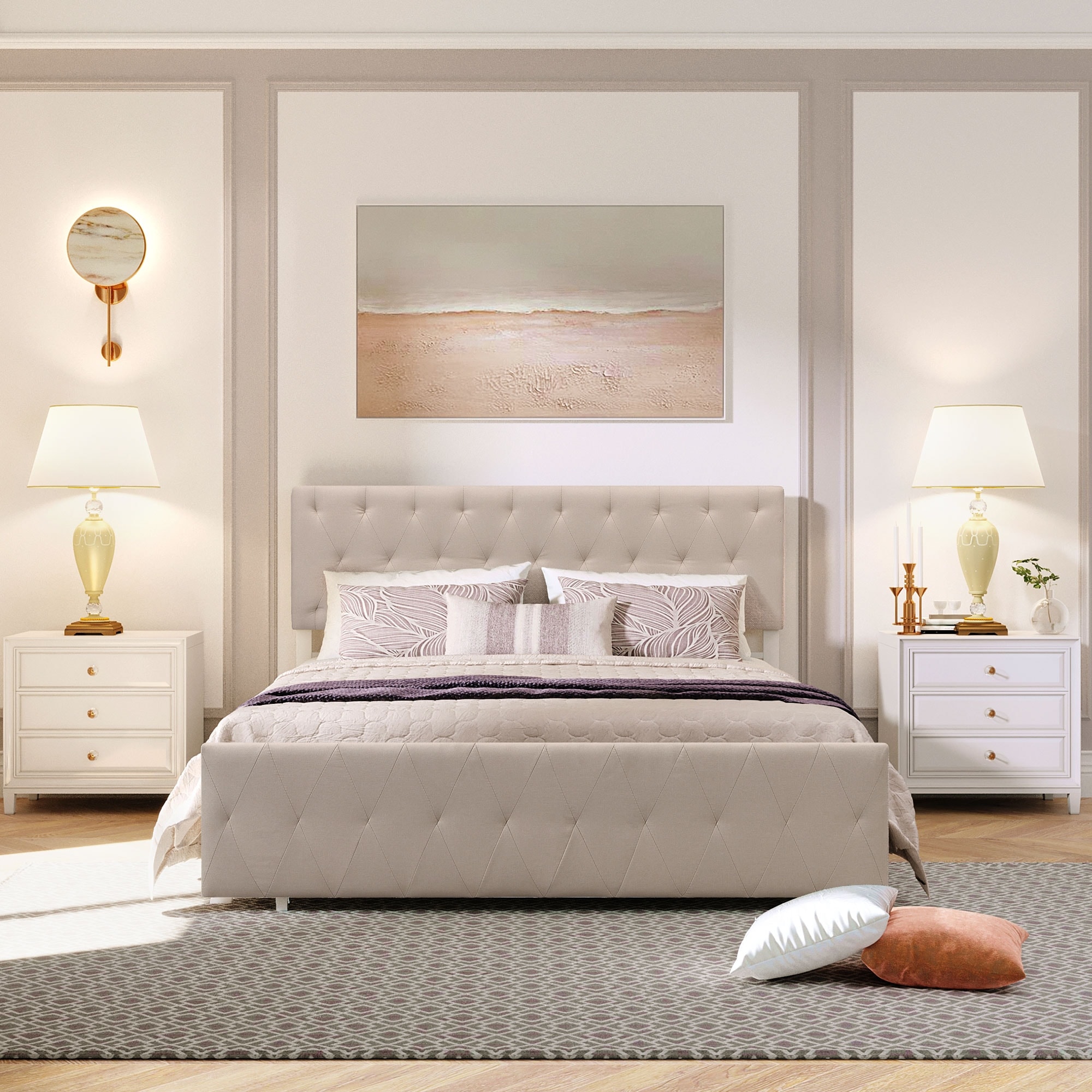 Upholstered bed with metal slats cheap