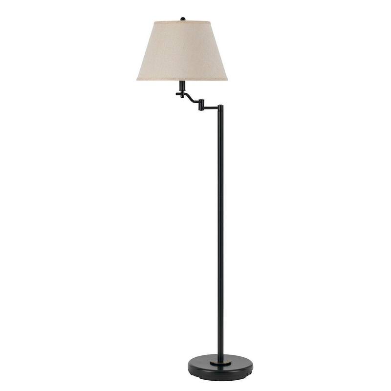 3 Way Metal Body Floor Lamp with Swing Arm and Conical Fabric Shade, Black