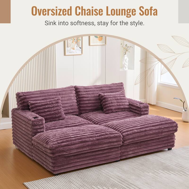 Oversized Double Chaise Lounge Sofa 83.5" Sofa Bed Cloud Couch Plush With Two Supportive Pillows,Usb Ports And Cup Holders