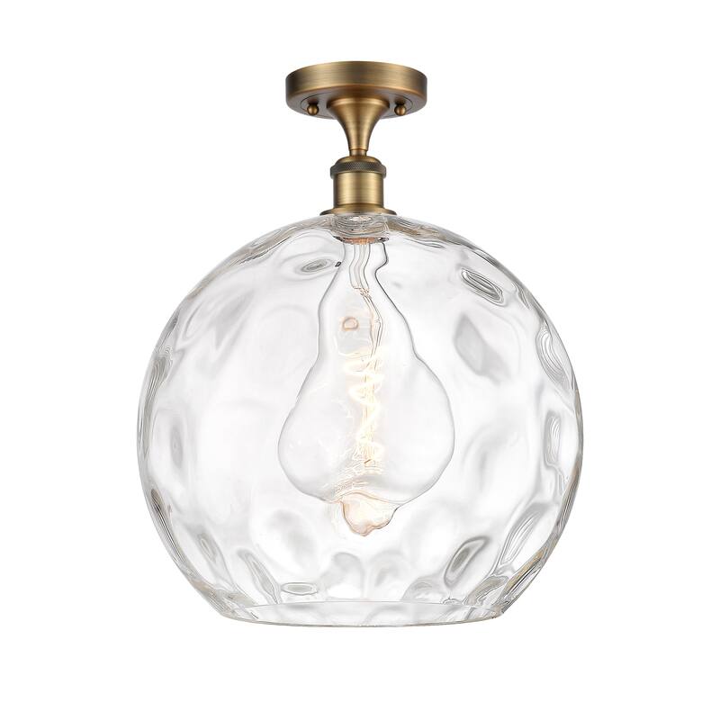Innovations Lighting Athens Water Glass - 1 Light 14" Semi-Flush Mount - Clear Water Glass/Brushed Brass