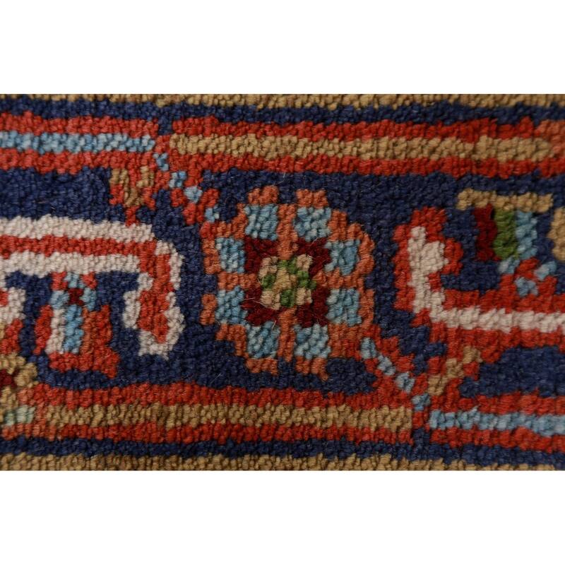 Ivory Geometric Heriz Serapi Indian Foyer Rug Handmade Wool Carpet - 3'0"x 4'11"