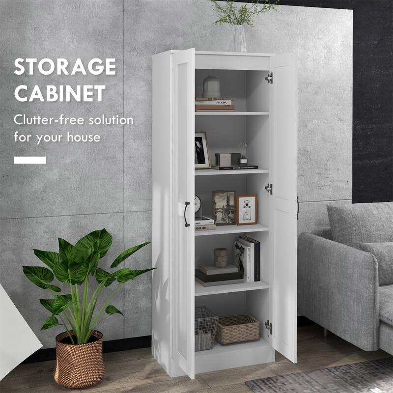 69" Tall Pantry Cupboard Cabinet w/ Soft Close Doors, Movable Shelves