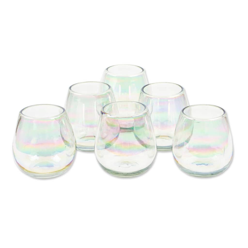 Novica Handmade Ethereal Freshness Handblown Recycled Stemless Wine Glasses (Set Of 6)