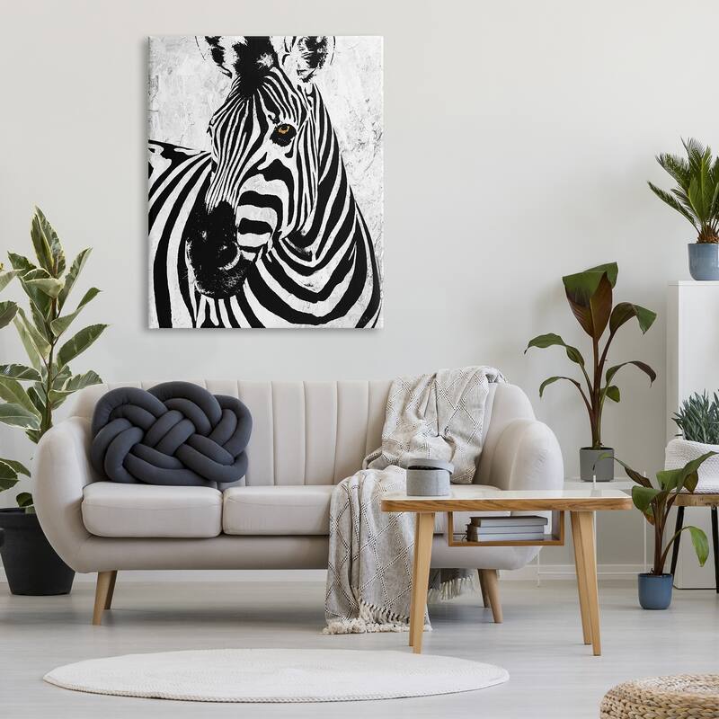 Stupell Modern Zebra Portrait Striped Pattern Safari Animal Canvas Wall Art - White