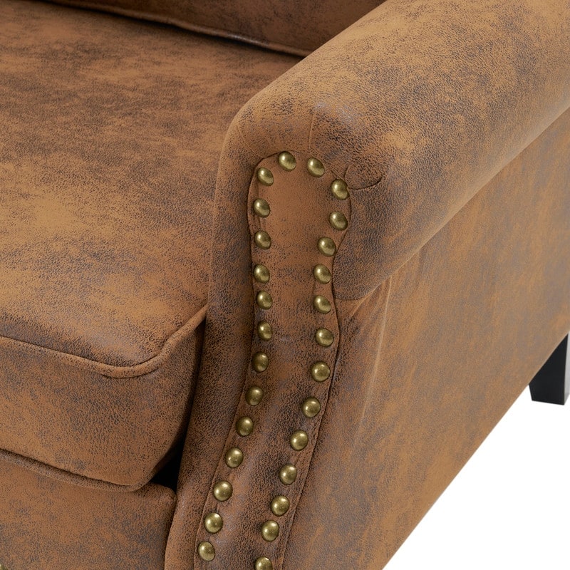 Stamped Fabric Back Chair, Single Upholstered Chair with Brass Nail Trim, Living Room Bedroom Club Cafe Back Armchair