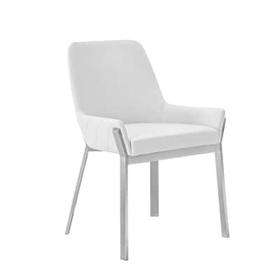 Modrest Ganon Modern White & Brushed Stainless Steel Dining Chair