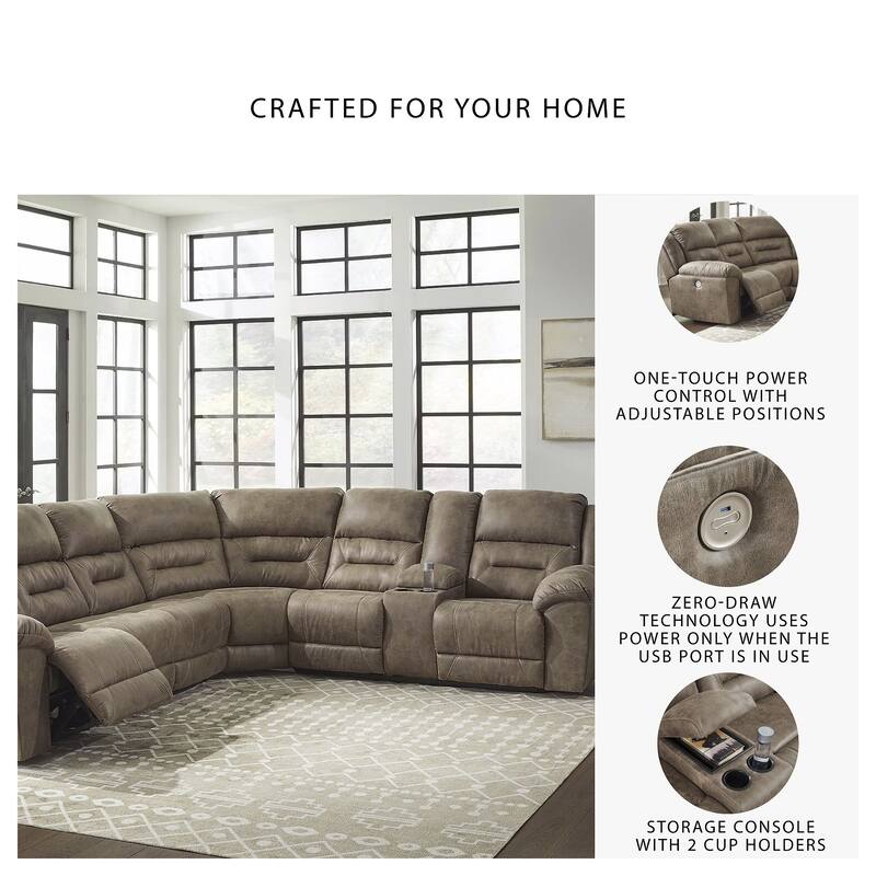 Signature Design by Ashley Ravenel Brown 4-Piece Power Reclining Sectional - 129"W x 93"D x 43"H