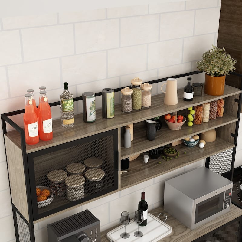 59"W 68.5"H Kitchen Pantry Microwave Storage Cabinet Buffet with Hutch