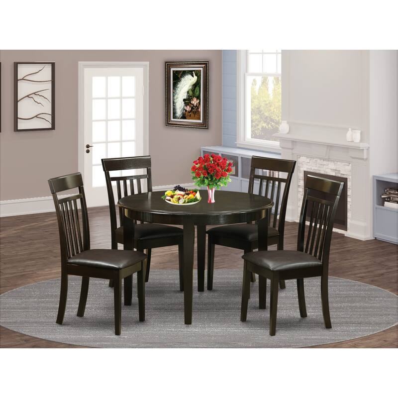 East West Furniture 5 Piece Dining Room Furniture Set- A Round Kitchen Table and 4 Dining Chairs, Cappuccino (Seat Options)