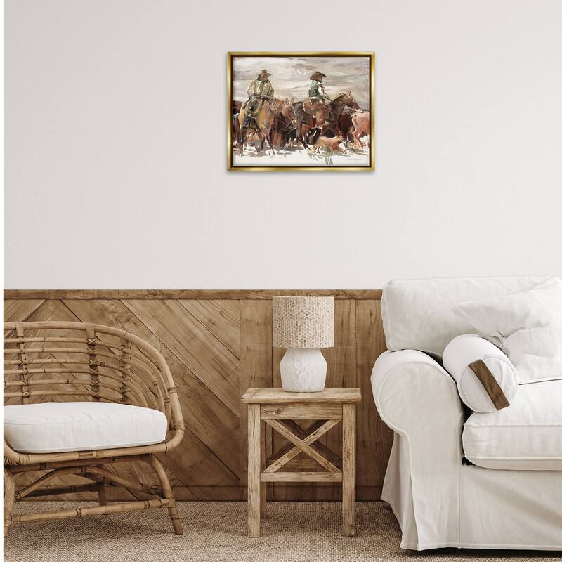 Stupell Round Up Cowboys Framed Floater Canvas Wall Art Design By Marilyn Hageman