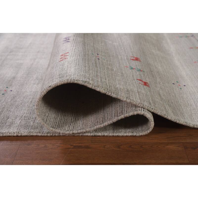 Tribal Beige Gabbeh Indian Area Rug Handmade Wool Carpet - 7'10"x 9'9"