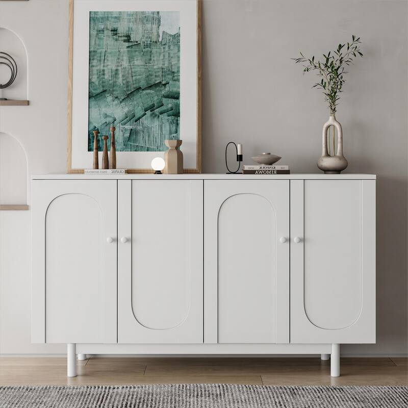Stylish and Functional 4-Door Intaglio Storage Cabinet - White