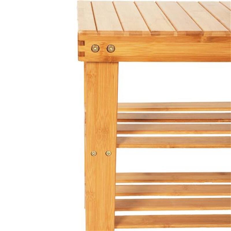 90cm Strip Pattern 3 Tiers Bamboo Stool Shoe Rack Wood Color - 35.43 x 11.02 x 17.72
