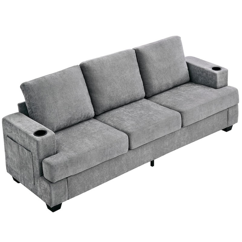 89" 3-Seater Sofa, Deep Seat Sofa, Modern Comfy Couches for Living Room with Cup Holders and Side Storage Pockets