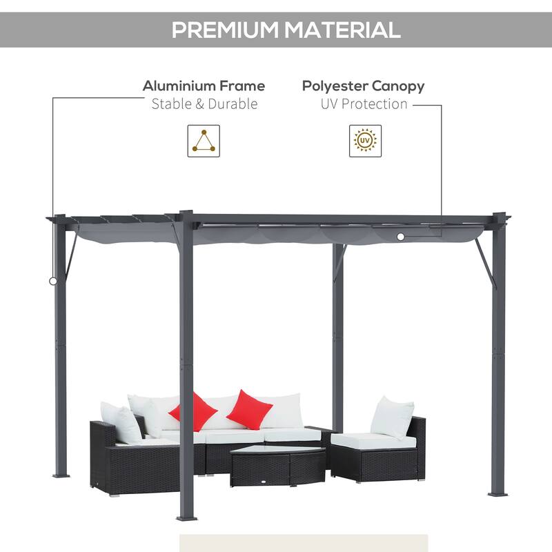 Grey Aluminum Polyester Outdoor Pergola Gazebo with Sliding Canopy - 99.25" L x 96" W x 87.75" H